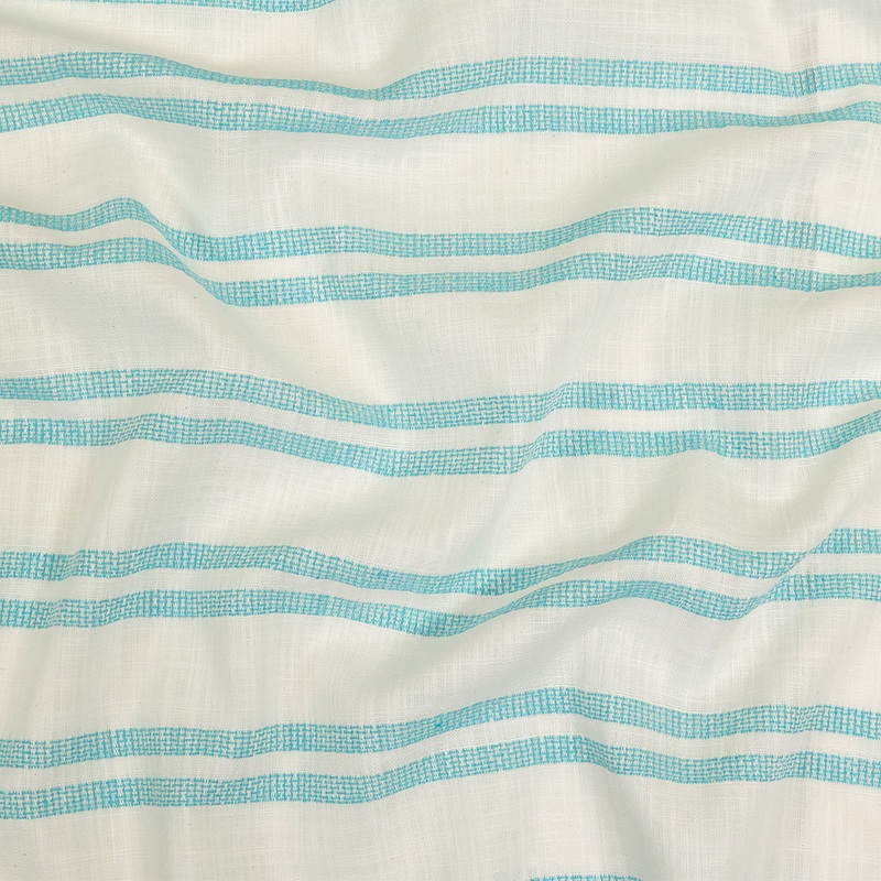 Turquoise and White Textural Striped Slubbed Cotton Woven