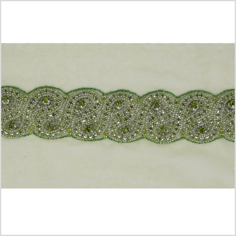 1.5″ Olive Green Rhinestone Beaded Trim