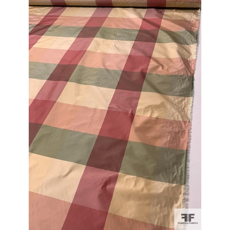 Box Plaid Yarn-Dyed Silk Taffeta – Dusty Raspberry / Sage / Dusty Blush Fabric by the Yard