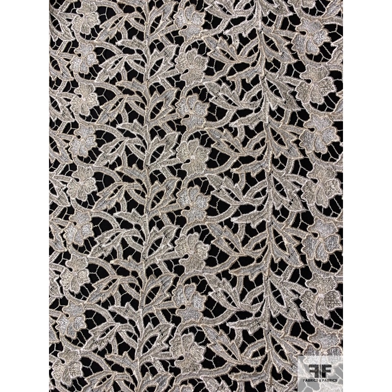 Double-Scalloped Floral Leaf Guipure Lace – Light Champagne Fabric by the Yard