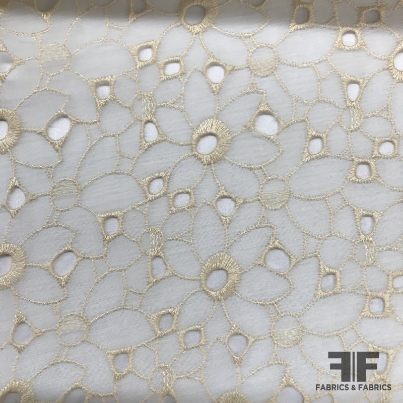 Eyelet Embroidered Cotton / Silk Blend – Ivory Fabric by the Yard