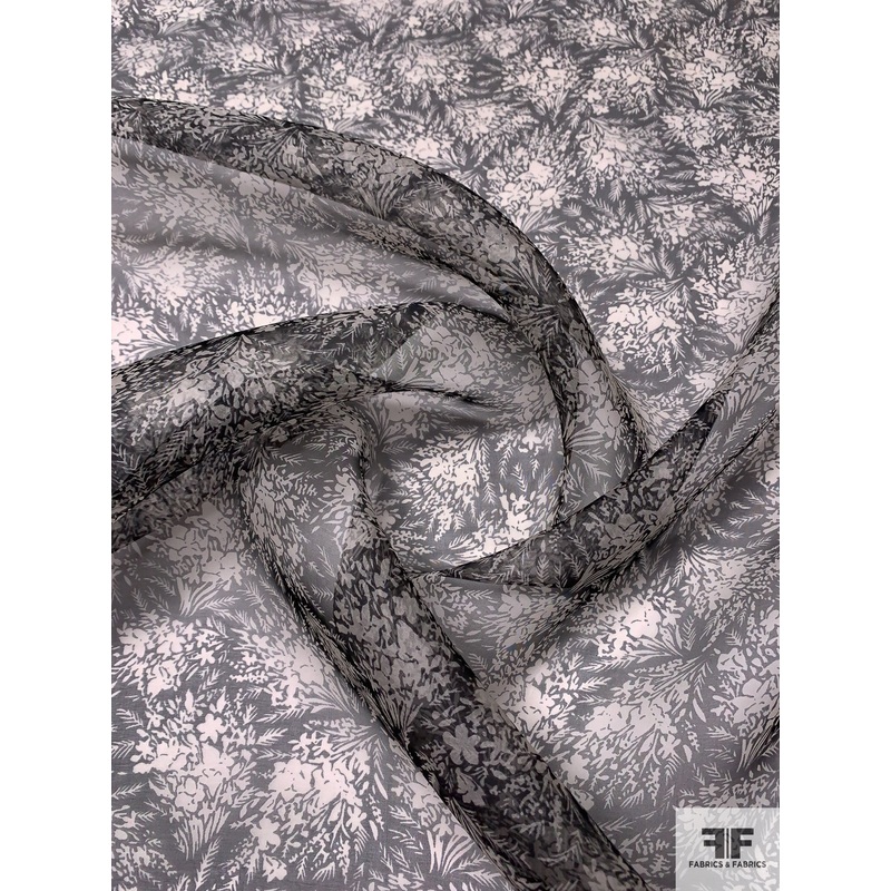 Floral Bundles Printed Silk Organza – Black / Off-White Fabric by the Yard