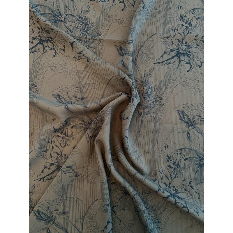 Floral Pavilion Printed Silk Georgette – Shadow Grey / Navy Fabric by the Yard