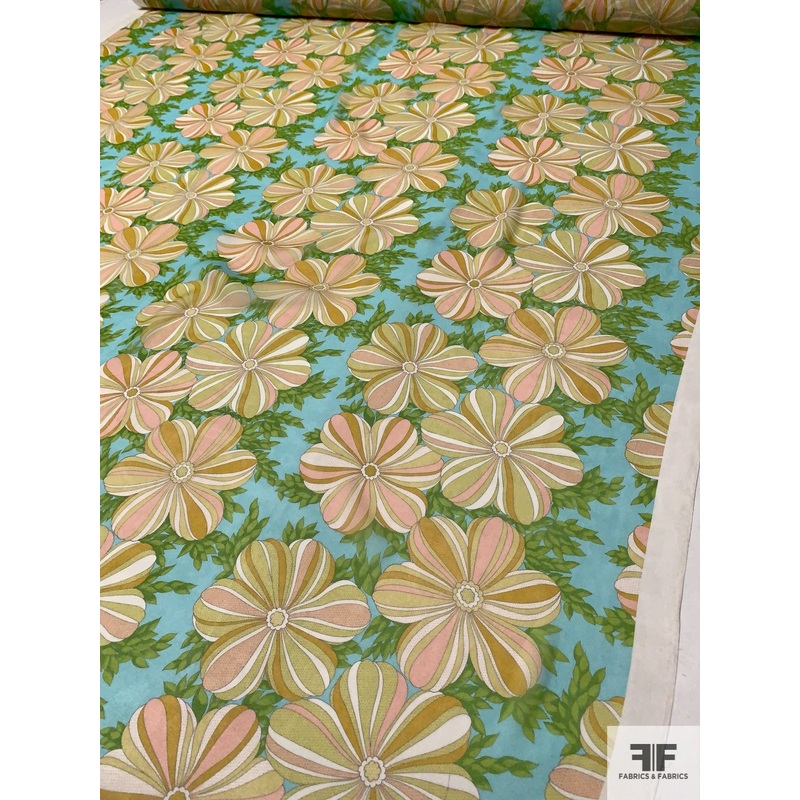 Floral Surrealism Printed Silk Chiffon – Seafoam / Green / Tans Fabric by the Yard
