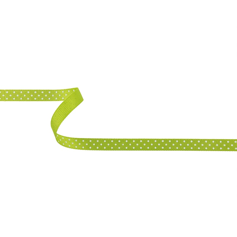 Lime Green and White Polka Dots Grosgrain Ribbon – 0.375″