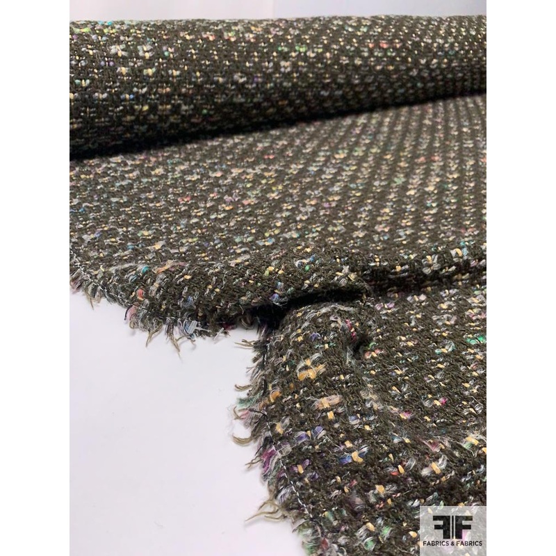 Made in England Classic Acrylic Blend Tweed – Olive Green / Multicolor Fabric by the Yard