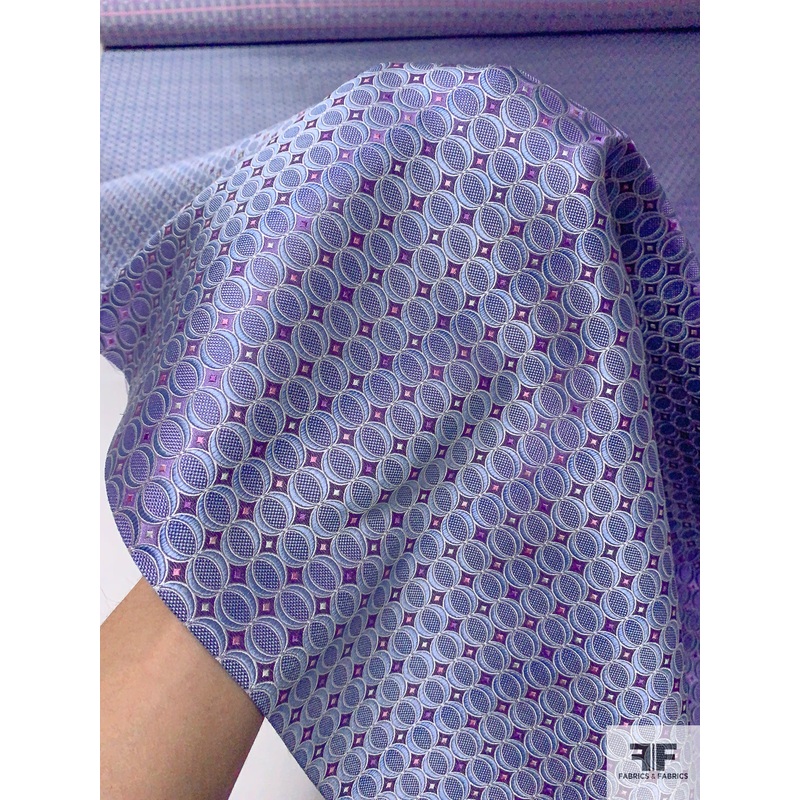 Oval Disc Silk Necktie Jacquard Brocade – Purple / Lavender / Light Blue Fabric by the Yard