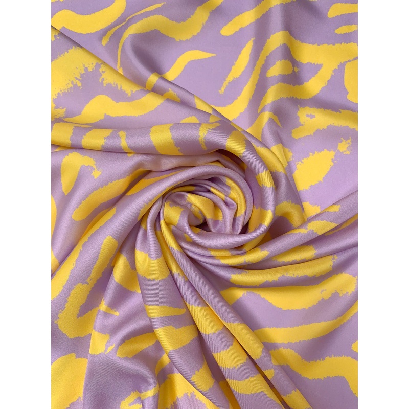 Prabal Gurung Graffiti Animal Pattern Printed Fine Silk Twill  – Lavender / Yellow Fabric by the Yard