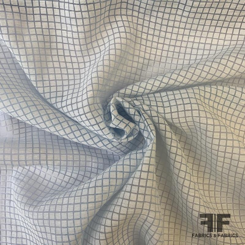 Windowpane Burnout Poly Blend Organza – Light Blue Fabric by the Yard
