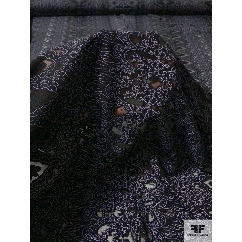 Burnout Novelty Stretch Tulle – Black / Lavender Fabric by the Yard