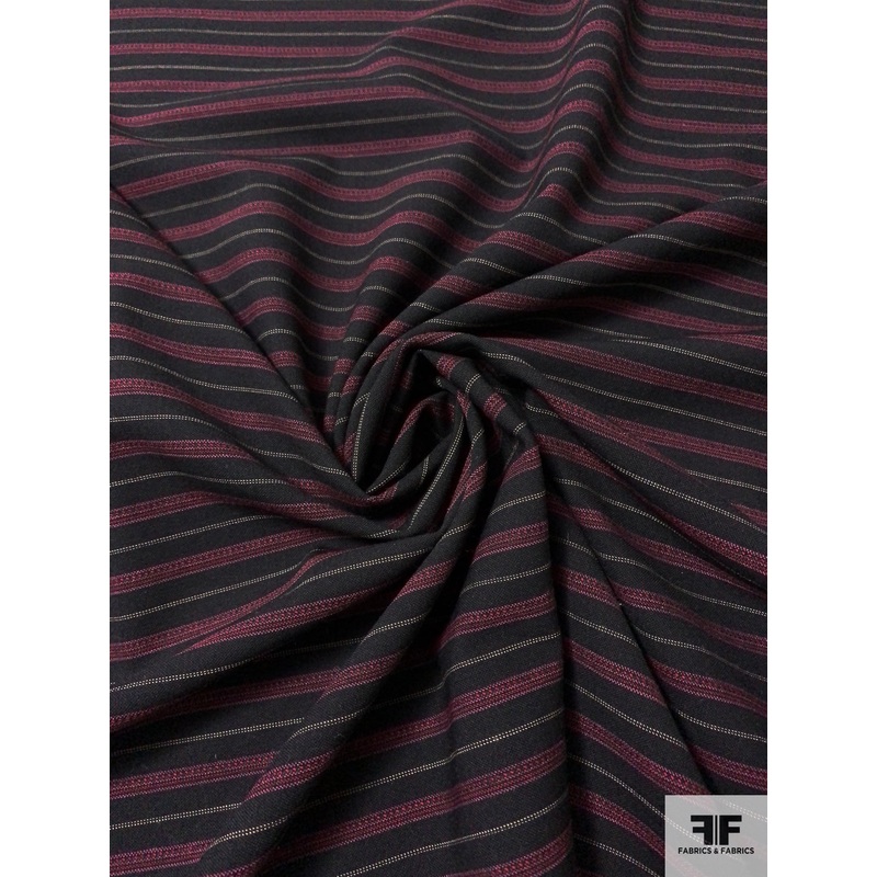 Ethnic Striped Wool Blend Suiting – Black / Red / Pink / Beige Fabric by the Yard