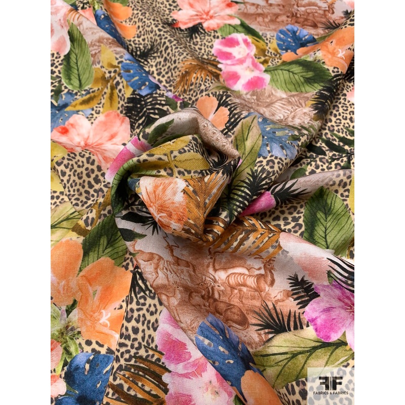 Floral and Safari Printed Rayon Challis – Multicolor Fabric by the Yard