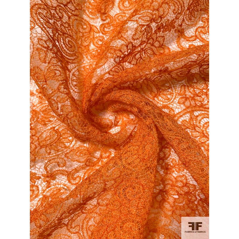 J Mendel Double-Scalloped Novelty Stiff Lace – Dark Orange Fabric by the Yard