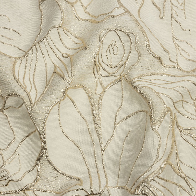 Metallic Gold and Beige Outlined Florals Luxury Brocade