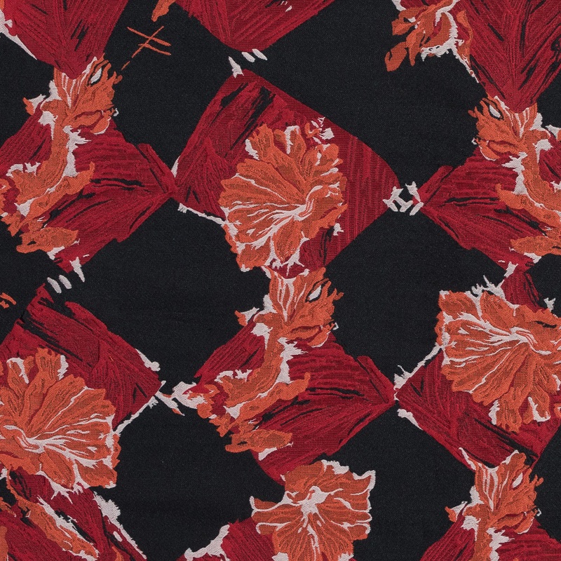 Red and Orange Painterly Floral Brocade