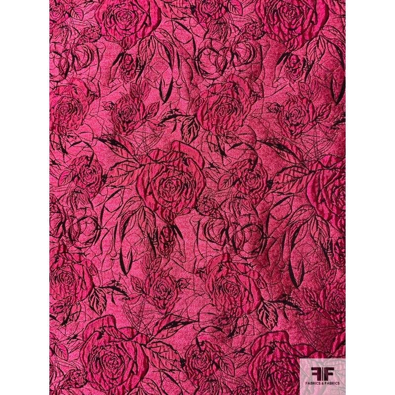 Romantic Sketch-Like Floral Brocade – Berry Pink / Magenta / Black Fabric by the Yard