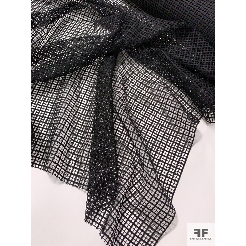 Swiss Box Grid Guipure Lace – Black Fabric by the Yard