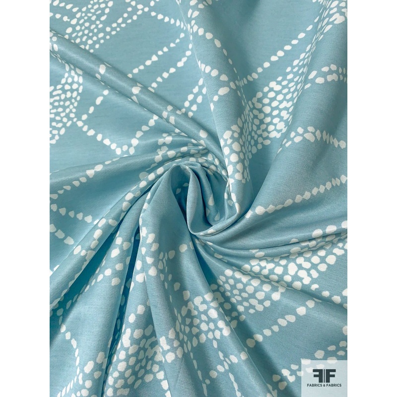 Trailing Striations Printed Fine Sateen Silk and Cotton Twill – Dusty Turquoise / Off-White Fabric by the Yard
