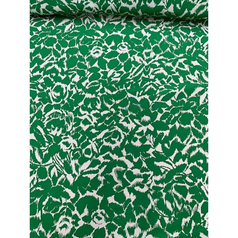 Abstract Leaf Graphic Printed Silk Crepe de Chine – Green / White Fabric by the Yard