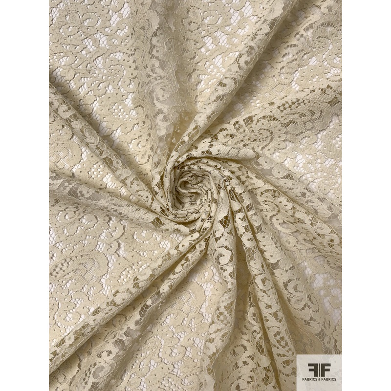 Double-Scalloped Raschel Lace – Deep Ivory Fabric by the Yard
