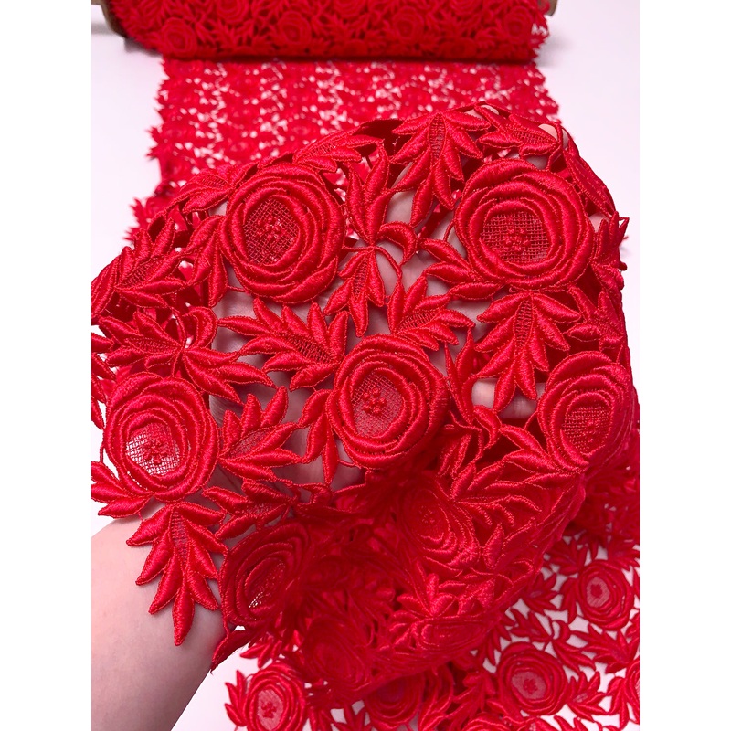 Floral Guipure Lace – Vibrant Red Fabric by the Yard