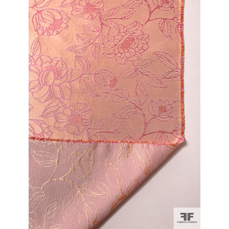 Floral Ottoman-Like Brocade – Light Salmon Orange / Hot Pink Fabric by the Yard