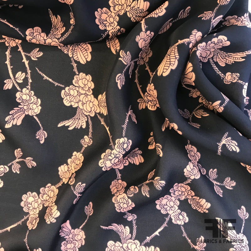Floral Silk Georgette – Navy/Pink Fabric by the Yard