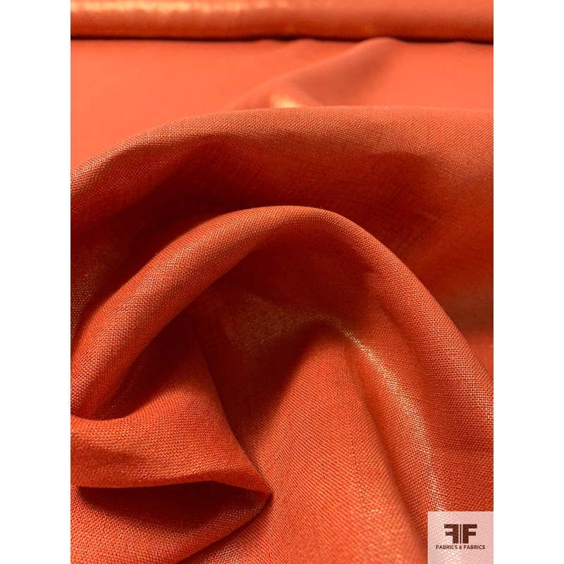 Foil Printed Linen – Dark Orange / Gold Fabric by the Yard