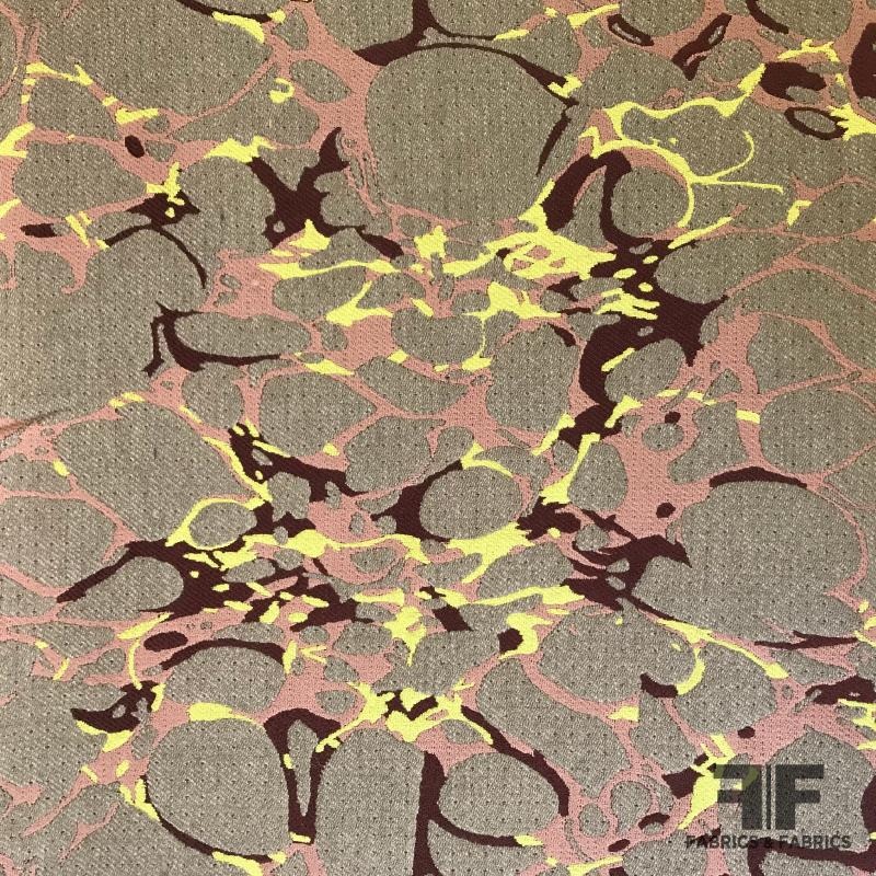 Italian Marble-Patterned Wool Jacquard Coating – Beige/Pink/Yellow Fabric by the Yard