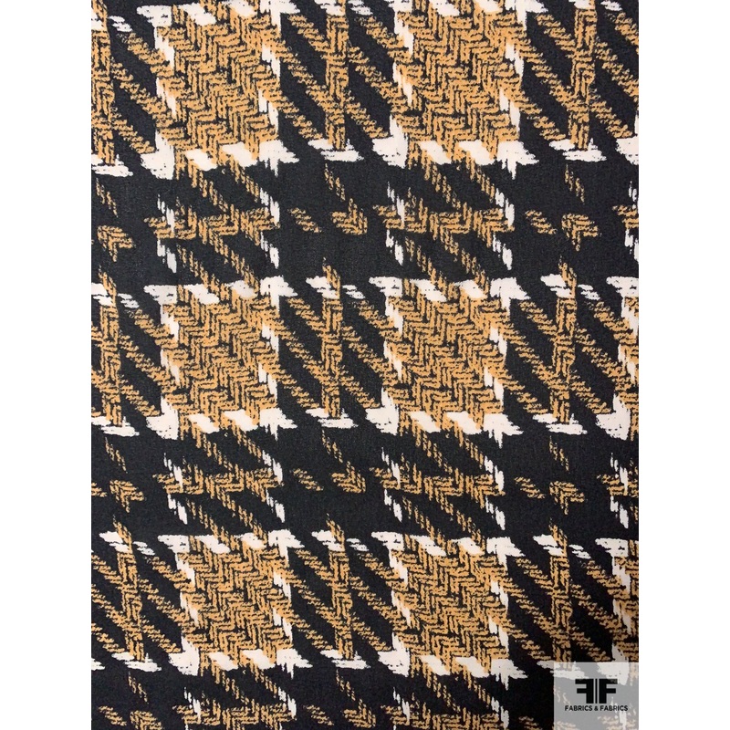 Plaid Check Printed Silk Georgette – Peachy Nude / Black / White Fabric by the Yard