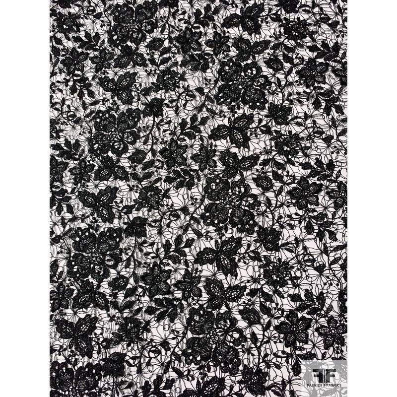 Sketch-Like Floral Guipure Lace – Black Fabric by the Yard
