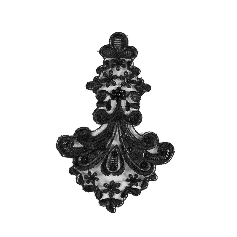 Black Embroidered Organza Applique with Beads – 7″ x 4.5″