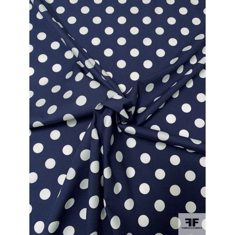 Classic Polka Dot Printed Cotton Lawn – Navy / White Fabric by the Yard
