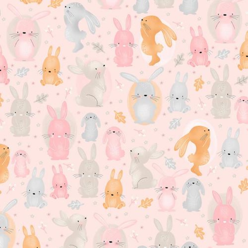 Comfy Flannel  –  Multi coloured bunnies on pink N0908-22