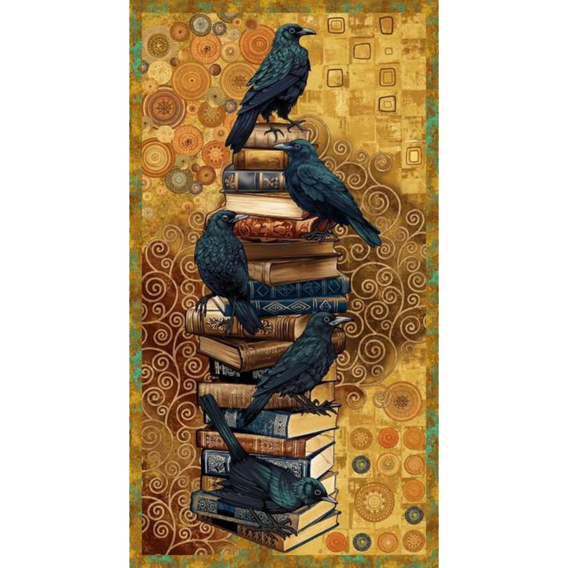 Crow-Mazing – Ochre Multi Crow and Books Panel
