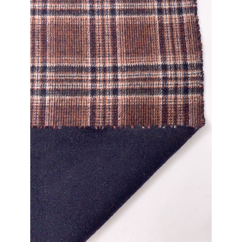 Italian Plaid Double Face Wool Blend Brushed Coating – Navy / Burnt Brick / Ivory Fabric by the Yard