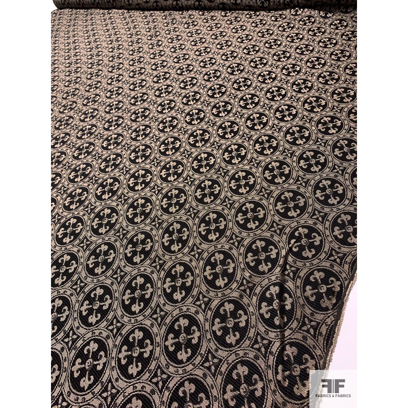 Knightly Medallion Brocade – Black / Taupe Fabric by the Yard
