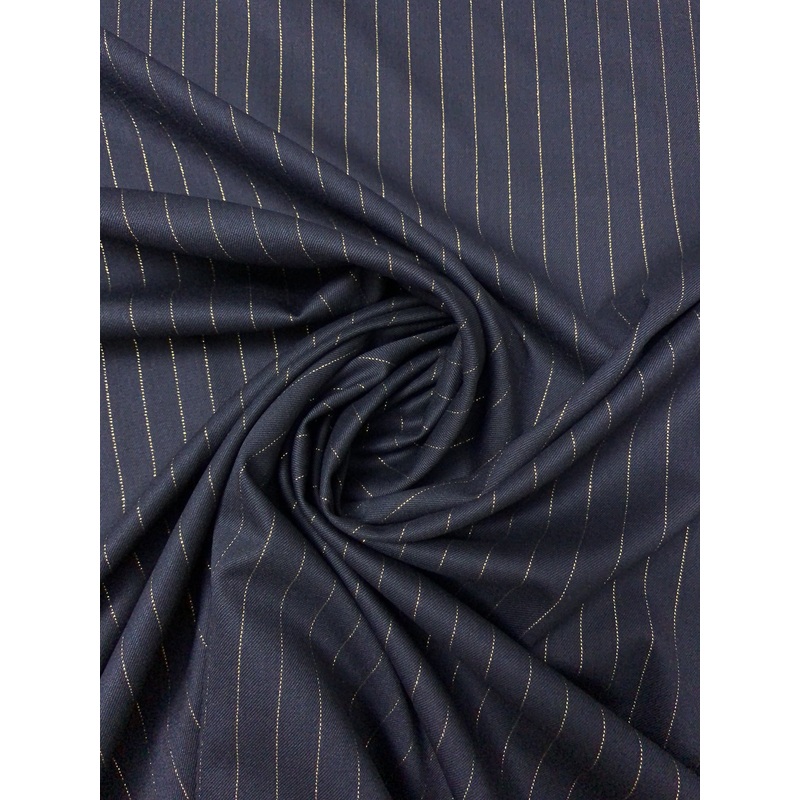 Metallic Striped Suiting with Slight Stretch – Navy / Gold Fabric by the Yard