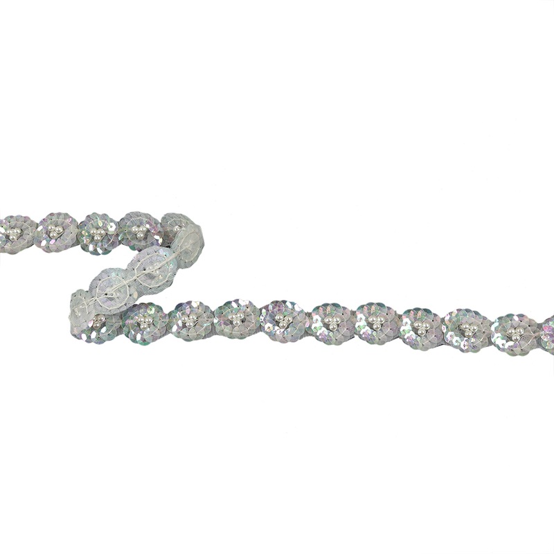 Vintage Iridescent Sequin Flowers Trim with Pearl Bead Centers – 0.75″