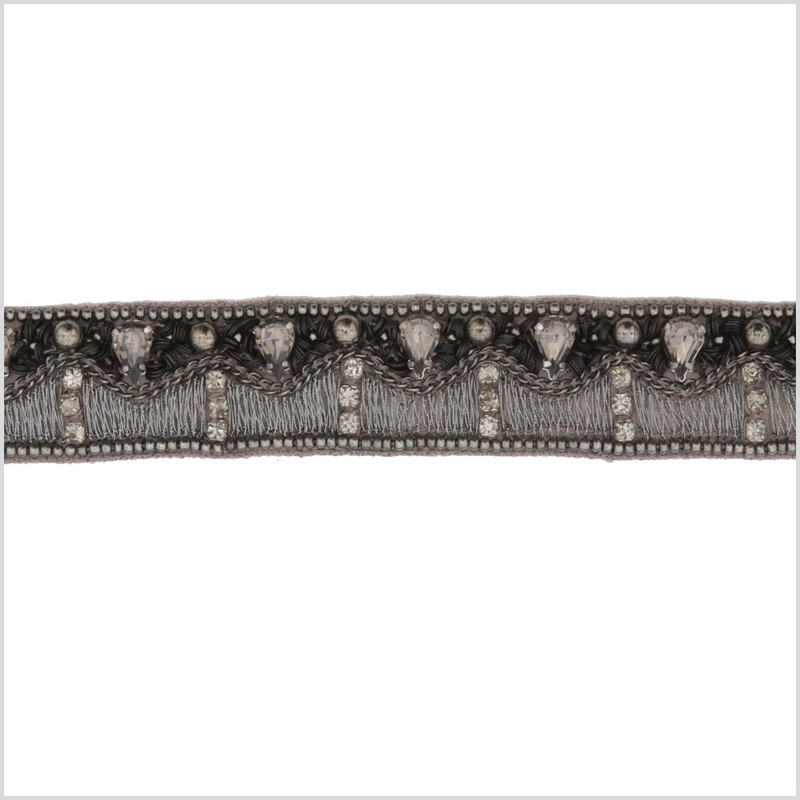 1″ Gunmetal/Black Beaded Rhinestone Trim