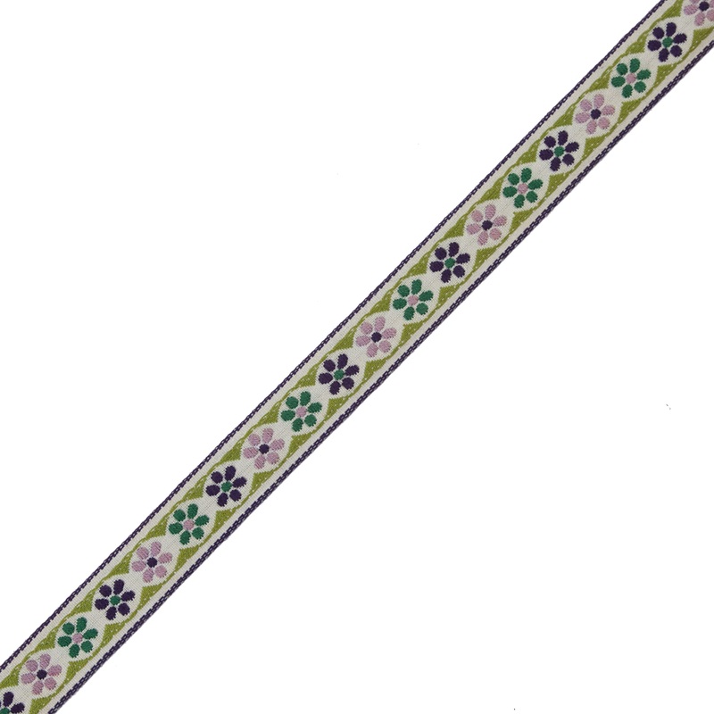 German Green and Lilac Floral Jacquard Ribbon – 0.75″