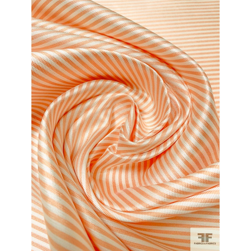 Horizontal Striped Yarn-Dyed Silk Zibeline – Orange / Off-White Fabric by the Yard