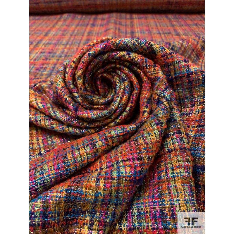 Italian Glam Metallic Tweed Suiting – Multicolor Fabric by the Yard