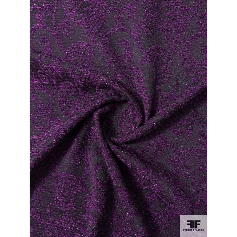 Italian Ornate Regal Pattern Metallic and Chenille Ladies Novelty Suiting – Purple / Black Fabric by the Yard