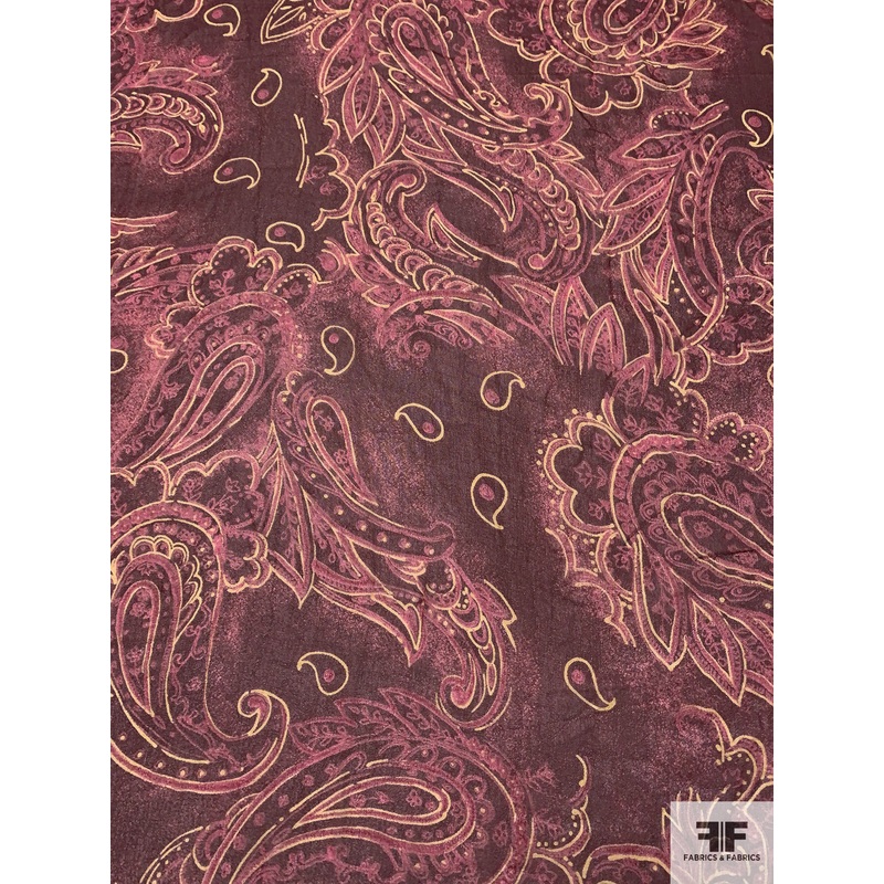 Paisley Printed Silk Chiffon – Maroon / Ochre Fabric by the Yard