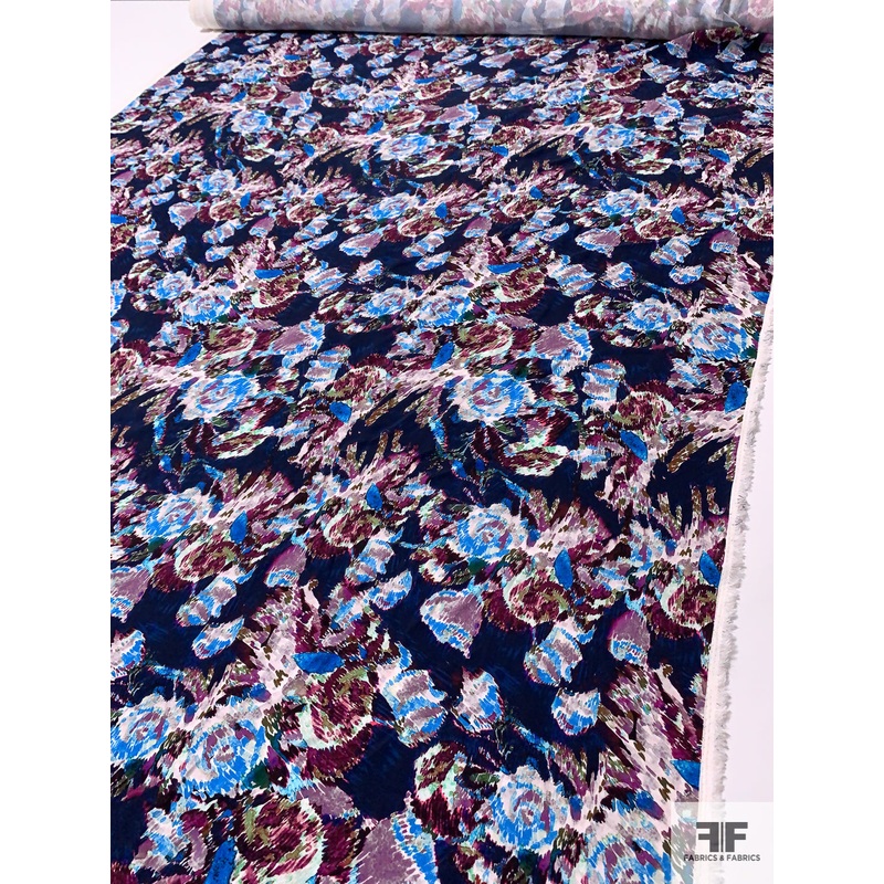 Prabal Gurung Hazy Abstract Floral Printed Heavy Silk Georgette – Navy / Blue / Purples Fabric by the Yard