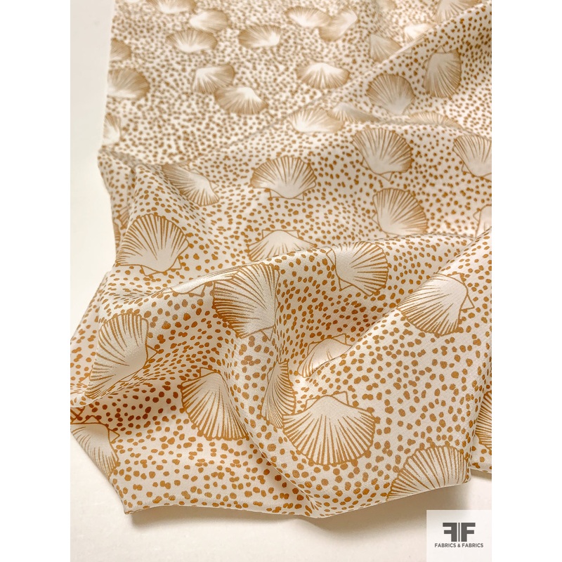 Seashells and Speckles Printed Silk Crepe de Chine – Tan / White Fabric by the Yard