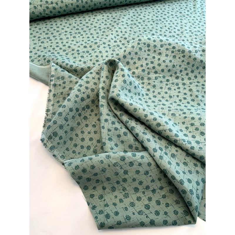 Splatter Circles Printed Linen – Teal / Dusty Teal Fabric by the Yard