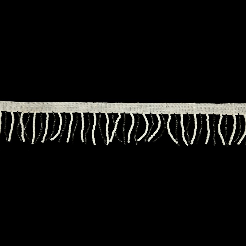 Vintage White and Black Chop Beaded Chainette Fringe – 1″