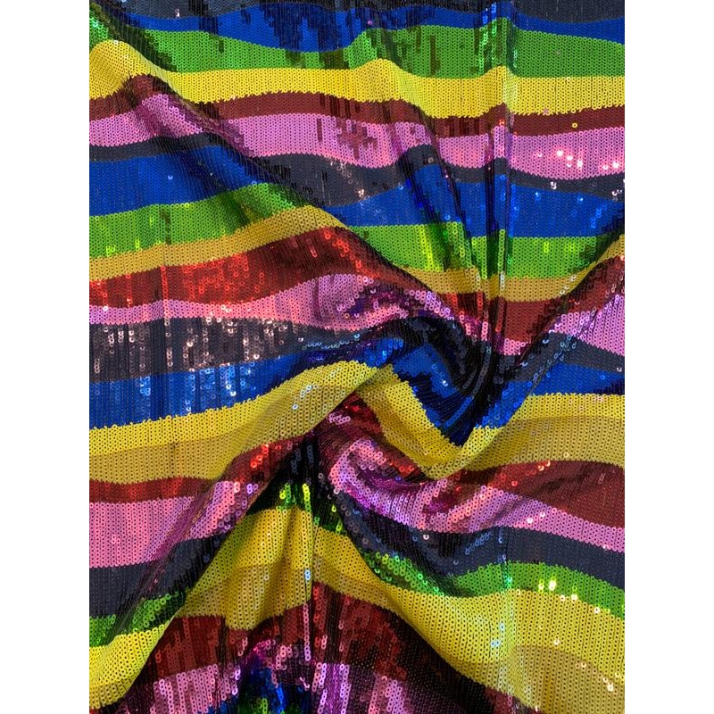 Wavy Pattern Sequins on Tulle – Multicolor Fabric by the Yard